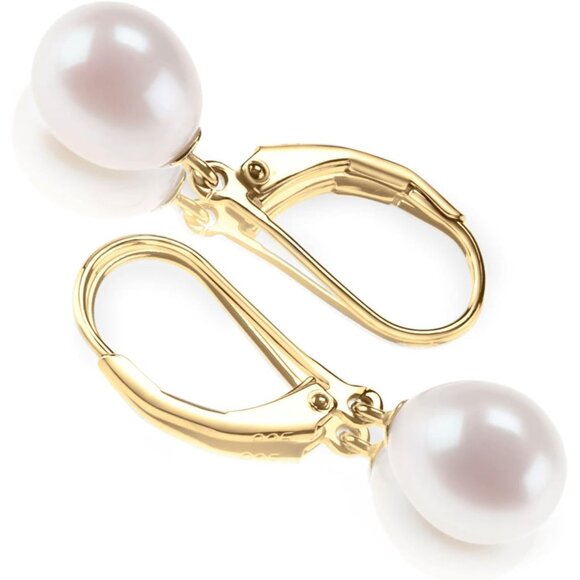 Handpicked Freshwater Cultured Pearl Earring Leverback Dangle Stud Pearl Earring - Picture 3 of 5